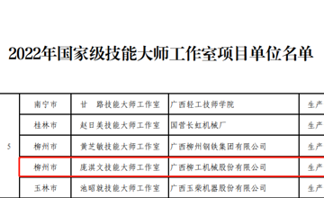 喜訊！柳工再添國家級技能大師工作室